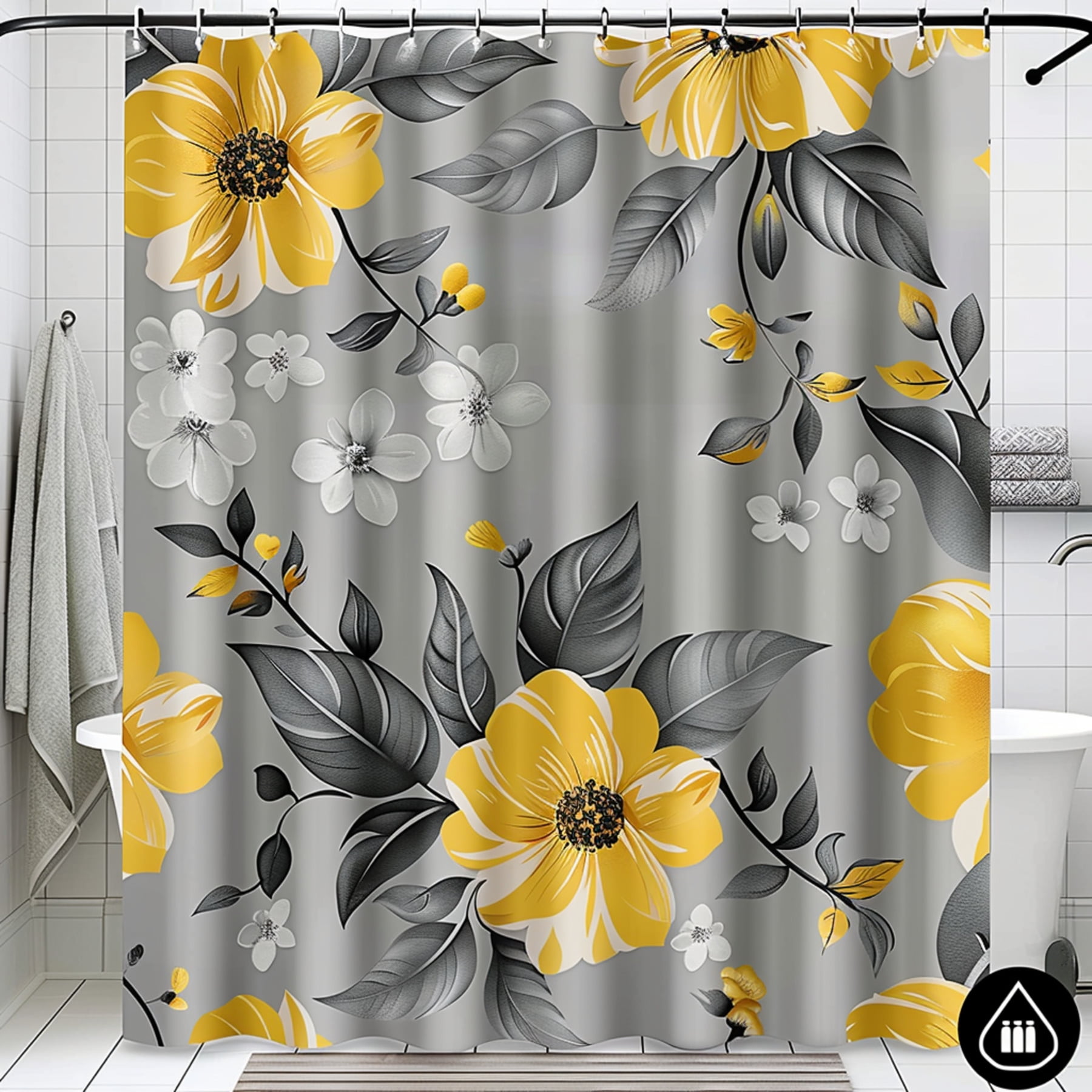 Transform Your Bathroom with Stunning Yellow and Gray Floral Shower