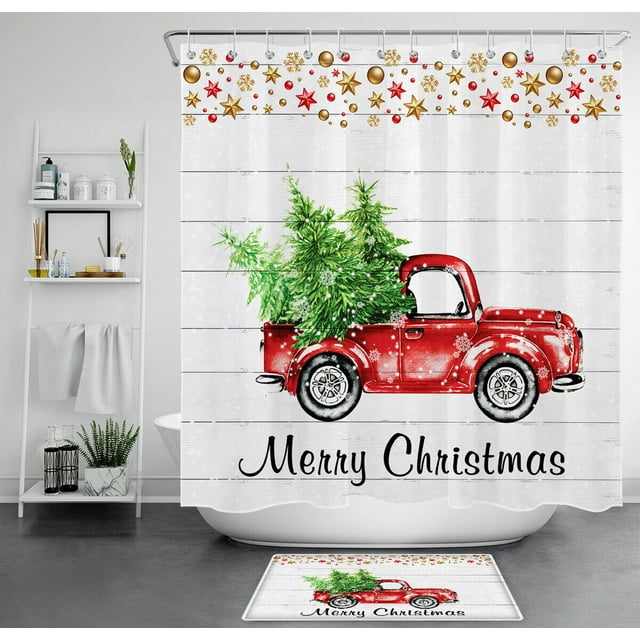 Transform Your Bathroom into a Festive Retreat with a Red Truck and