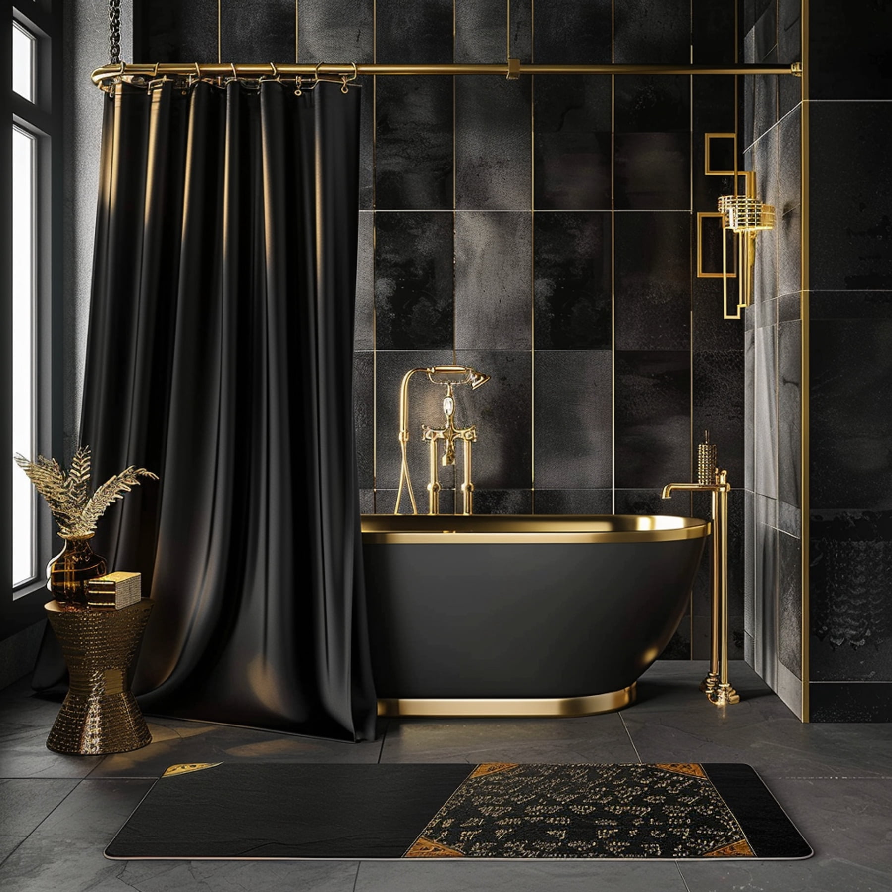 Transform Your Bathroom into a Luxurious Oasis with our Opulent Black and Gold Shower Curtain ...