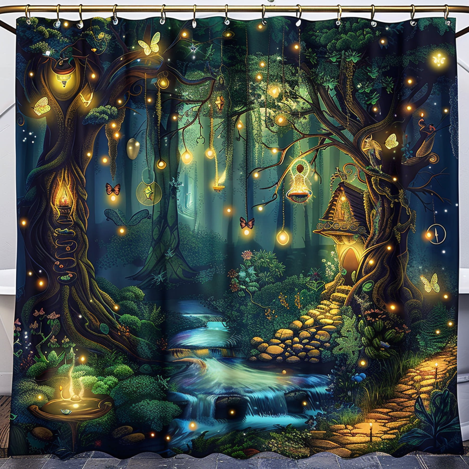 Transform Your Bathroom into a Magical Forest with Enchanted Fairy Shower Curtains Glowing