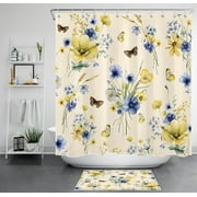 Transform Your Bathroom into a Serene Oasis with Blue and Beige Butterfly Shower Set - Embrace Nature's Beauty Every Day