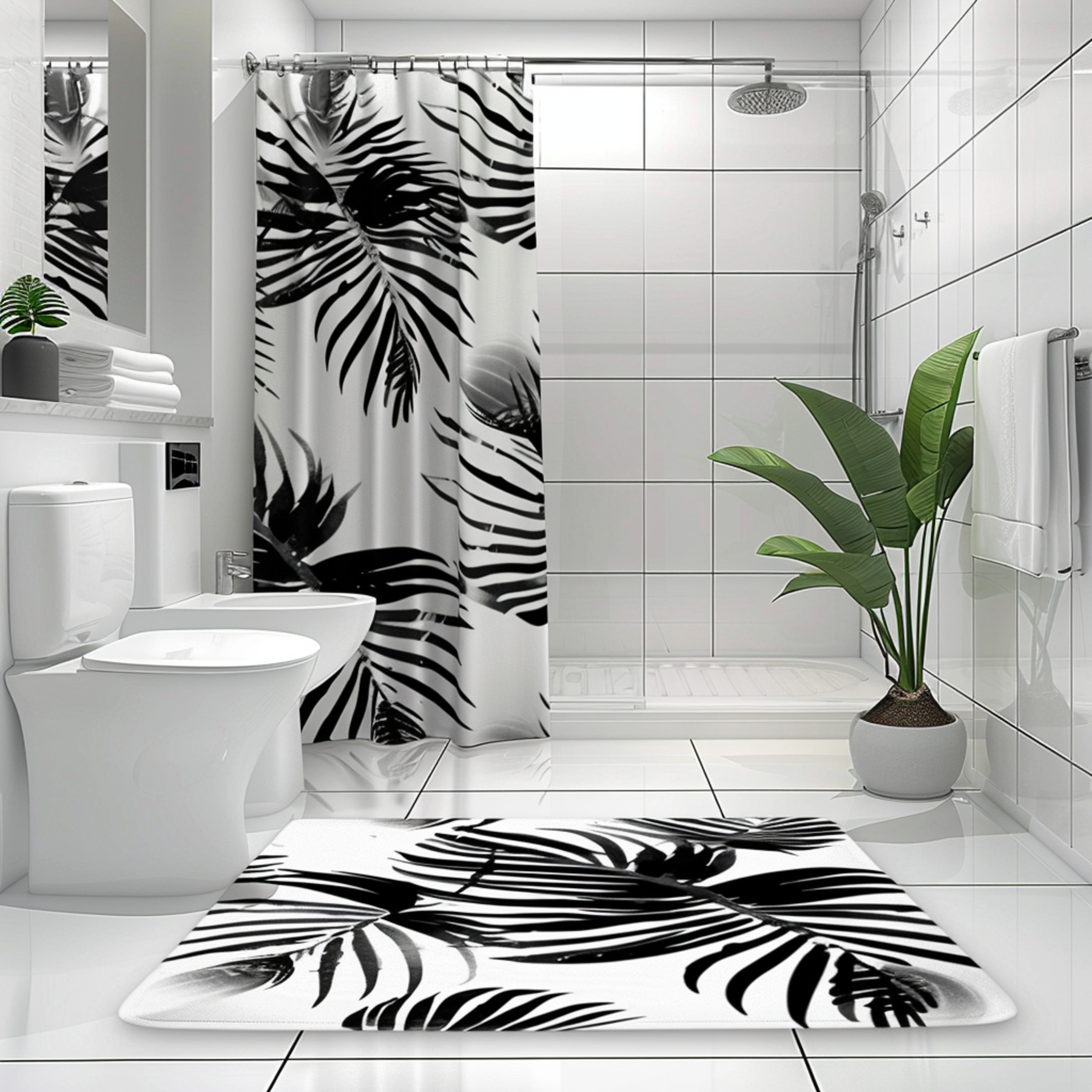 Transform Your Bathroom into a Tropical Oasis with our Black Palm Leaf ...