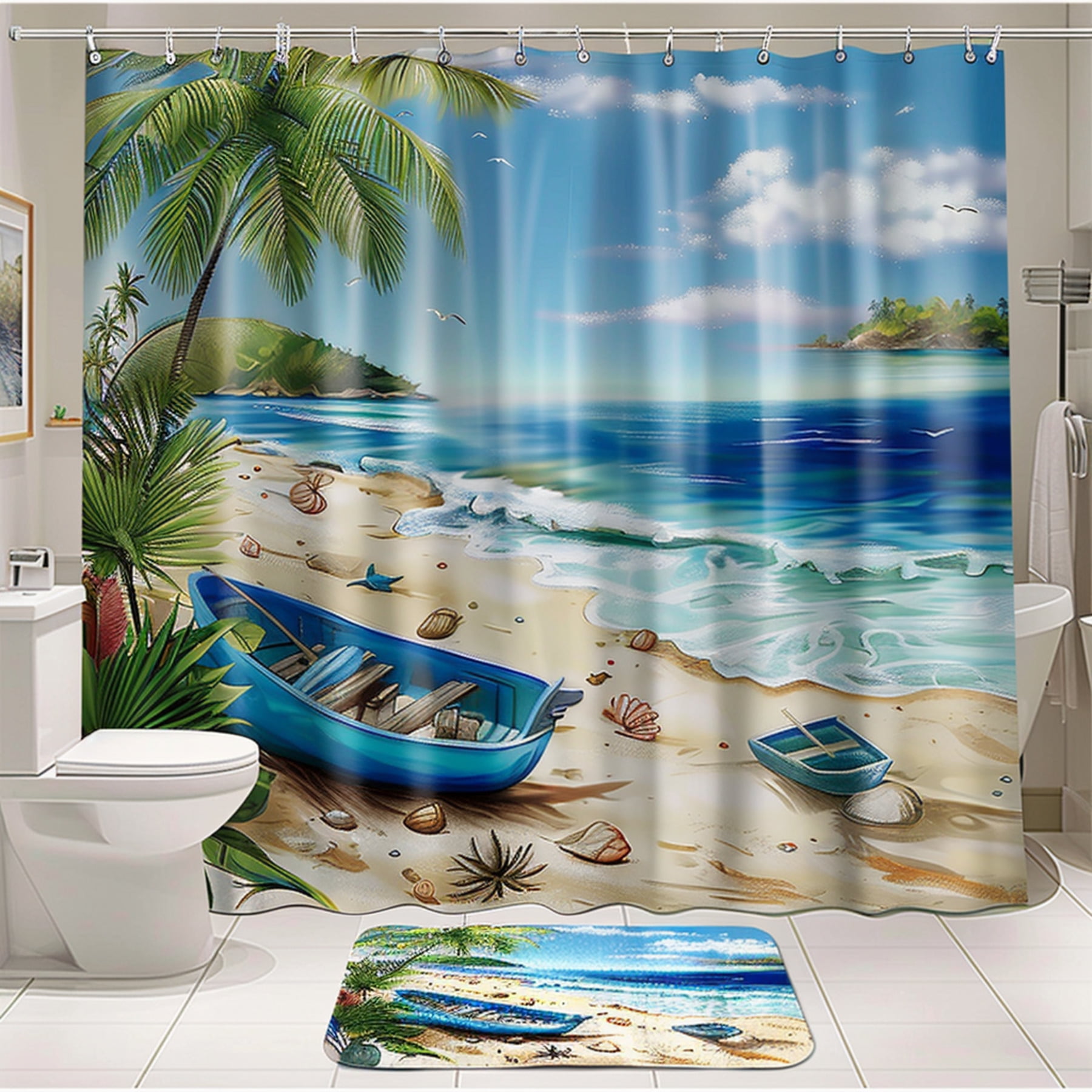 Transform Your Bathroom into a Tropical Paradise with Our Beach Scene