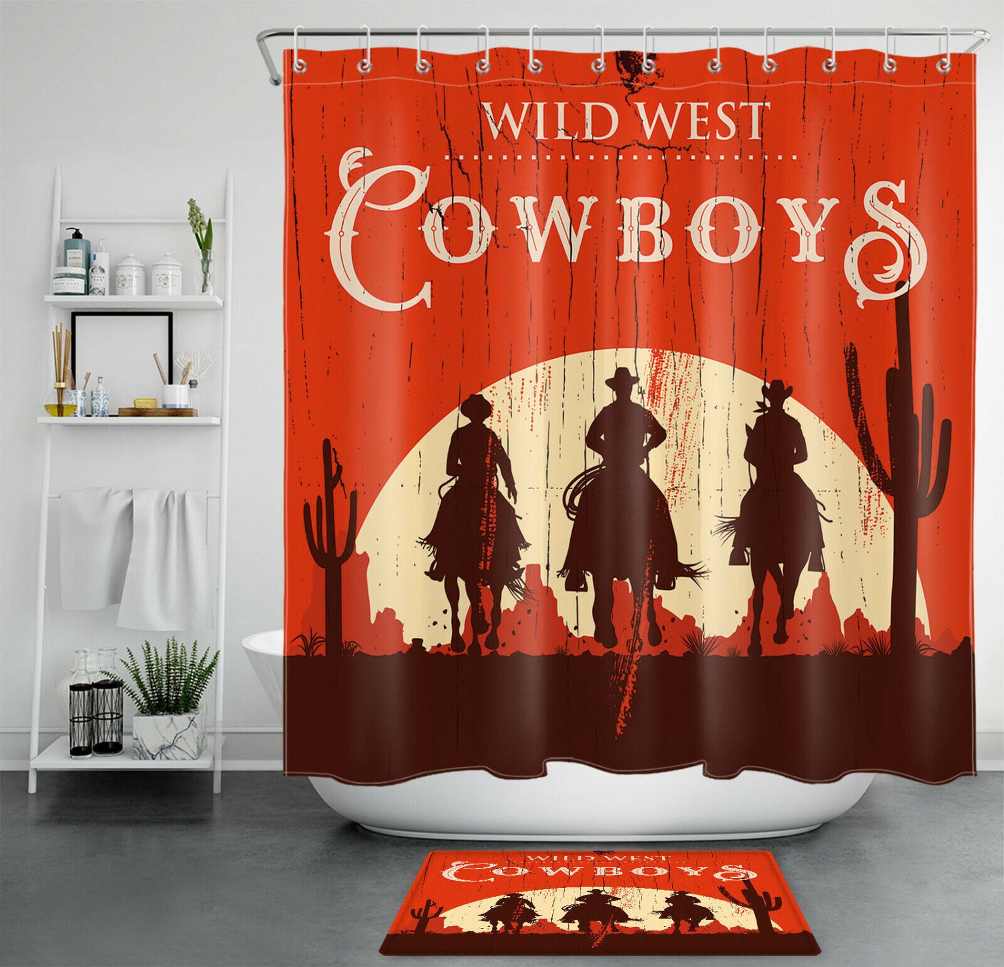 Transform Your Bathroom into a Wild West Oasis with Our Vintage Cactus Cowboy Shower Curtain Set 