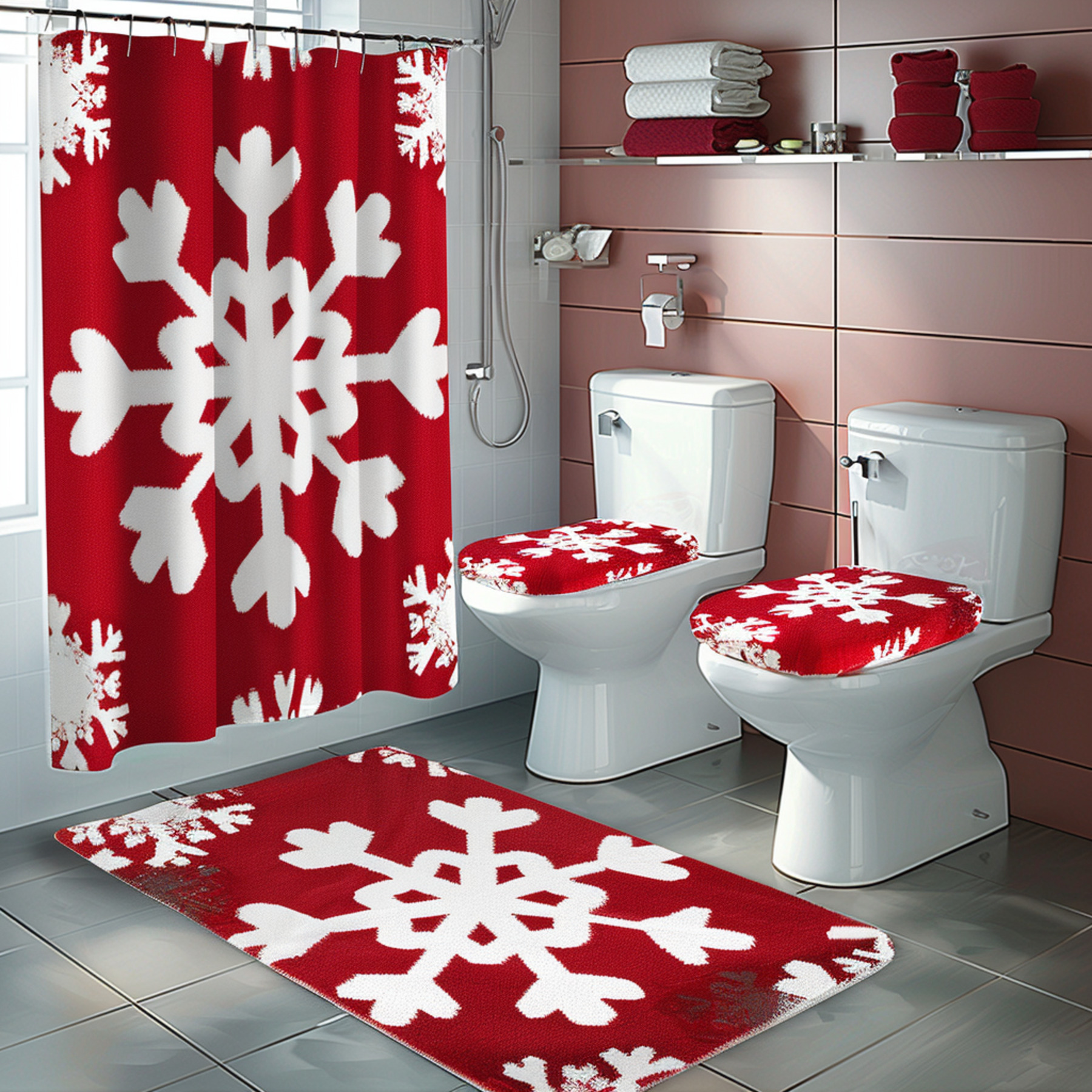 Transform Your Bathroom into a Winter Wonderland with our Red Snowflake