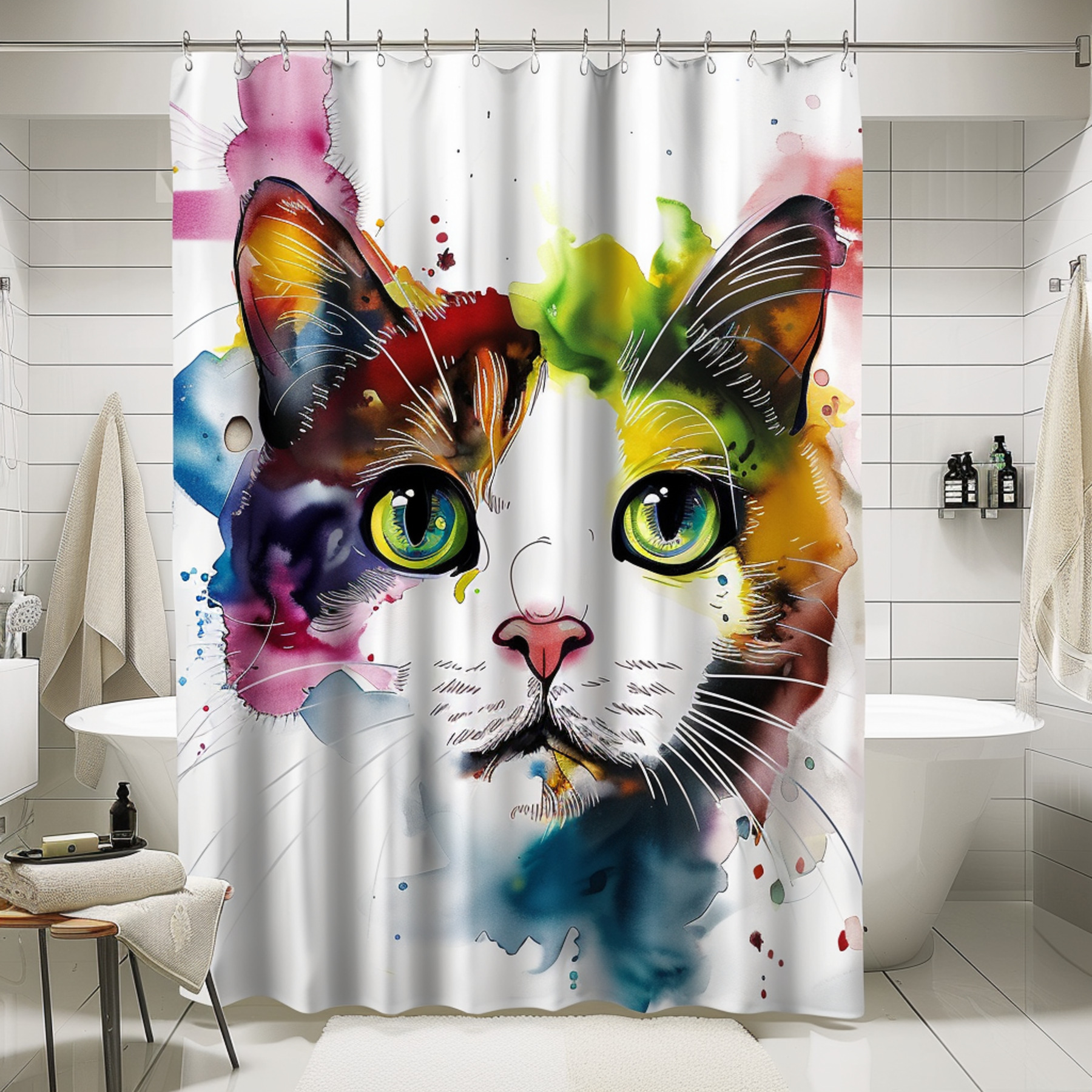 Transform Your Bathroom into an Artistic Oasis with our Colorful Cat ...