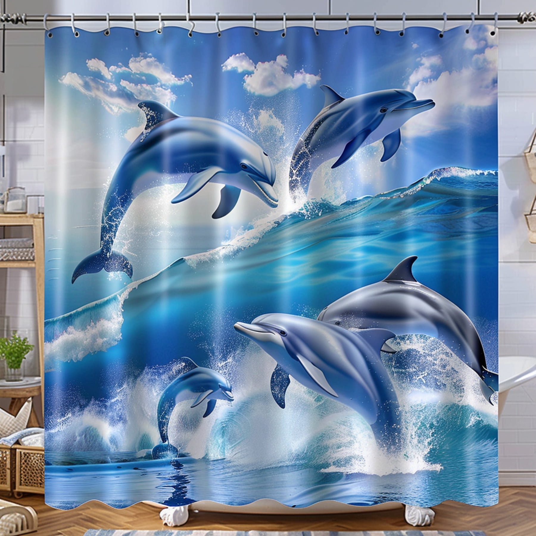 Transform Your Bathroom into an Ocean Paradise with Ultra Realistic Dolphin Shower Curtain