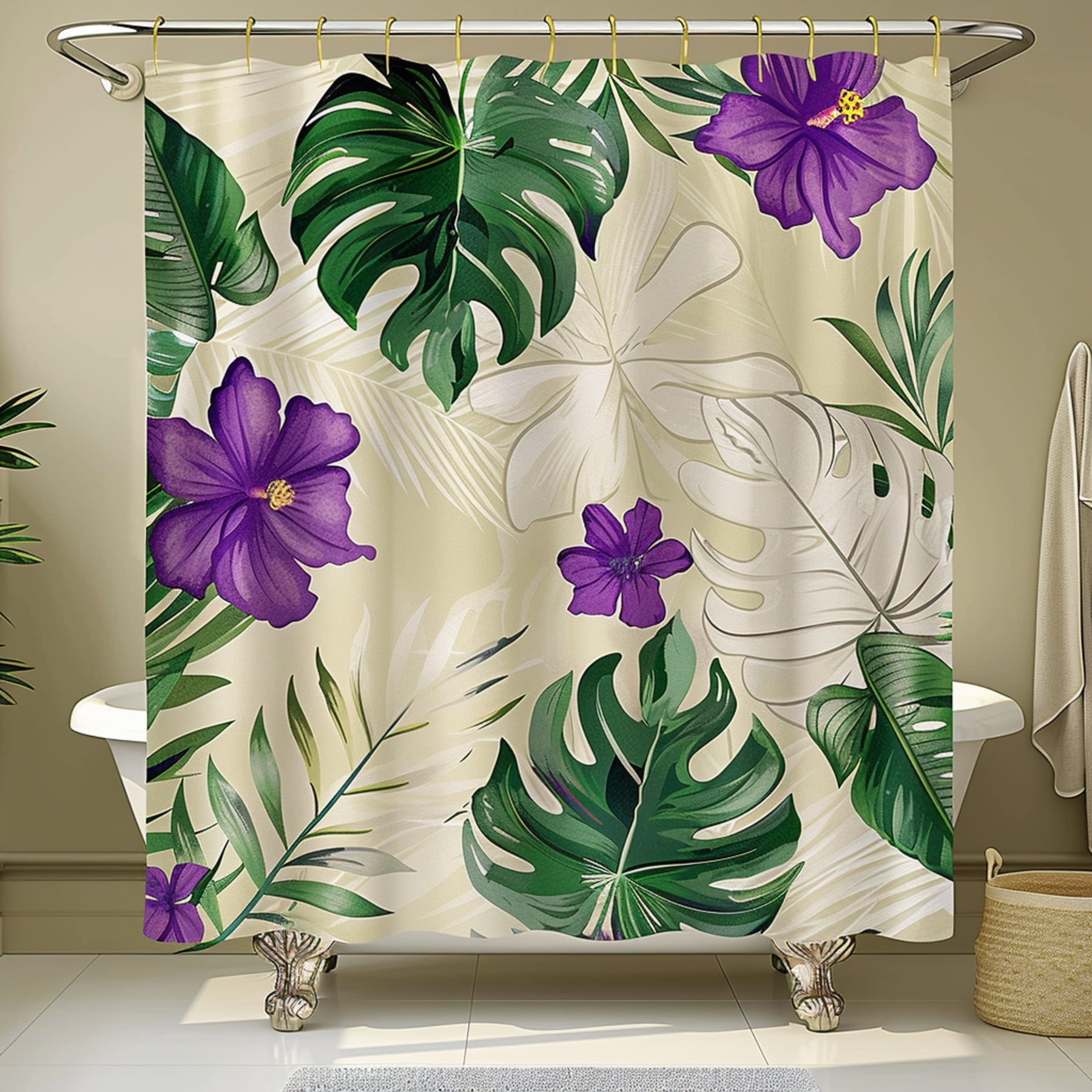 Transform Your Bathroom with Exquisite Tropical Print Shower Curtain