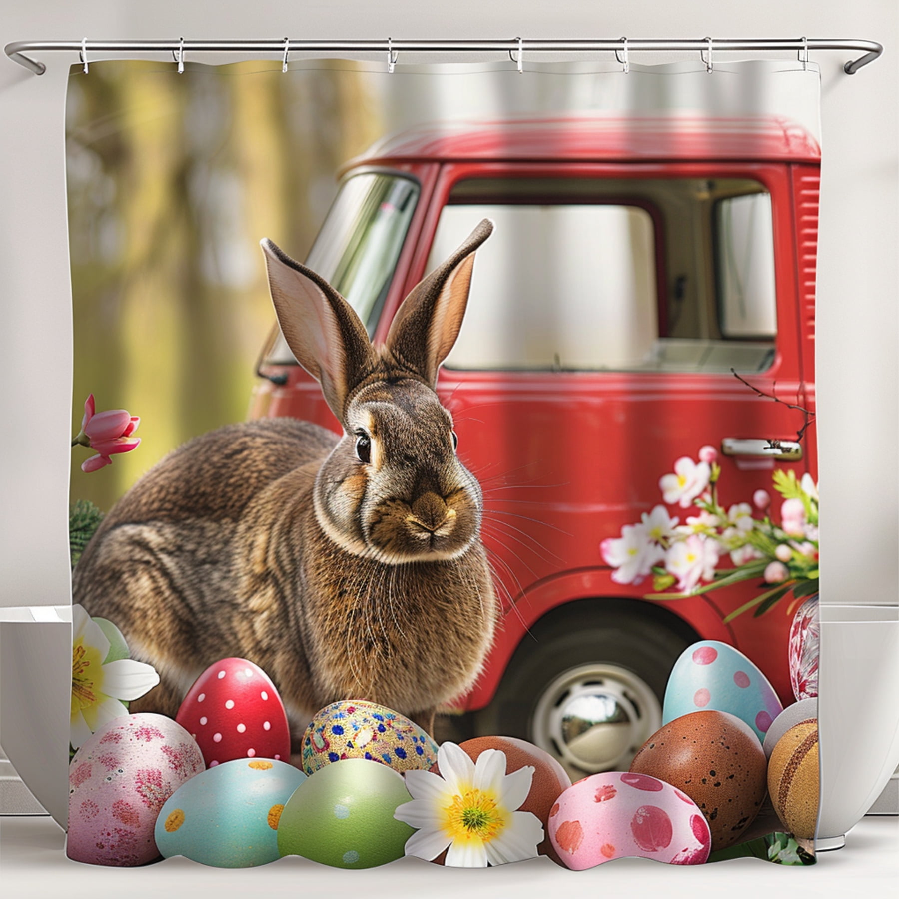 Transform Your Bathroom with HyperRealistic Easter Truck Shower Curtain ...
