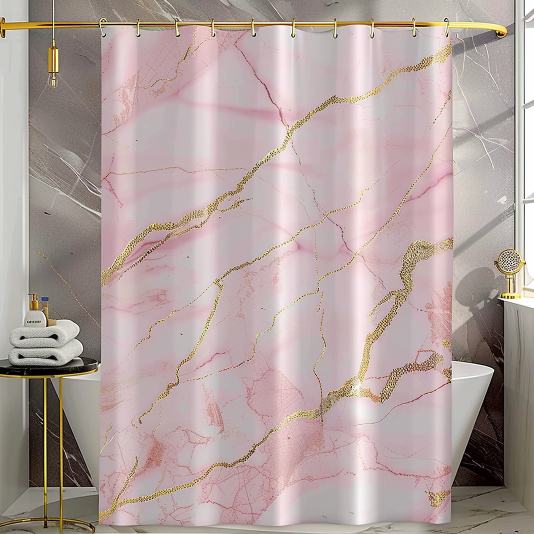 Transform Your Bathroom with Luxurious Marble Pink & Gold Shower