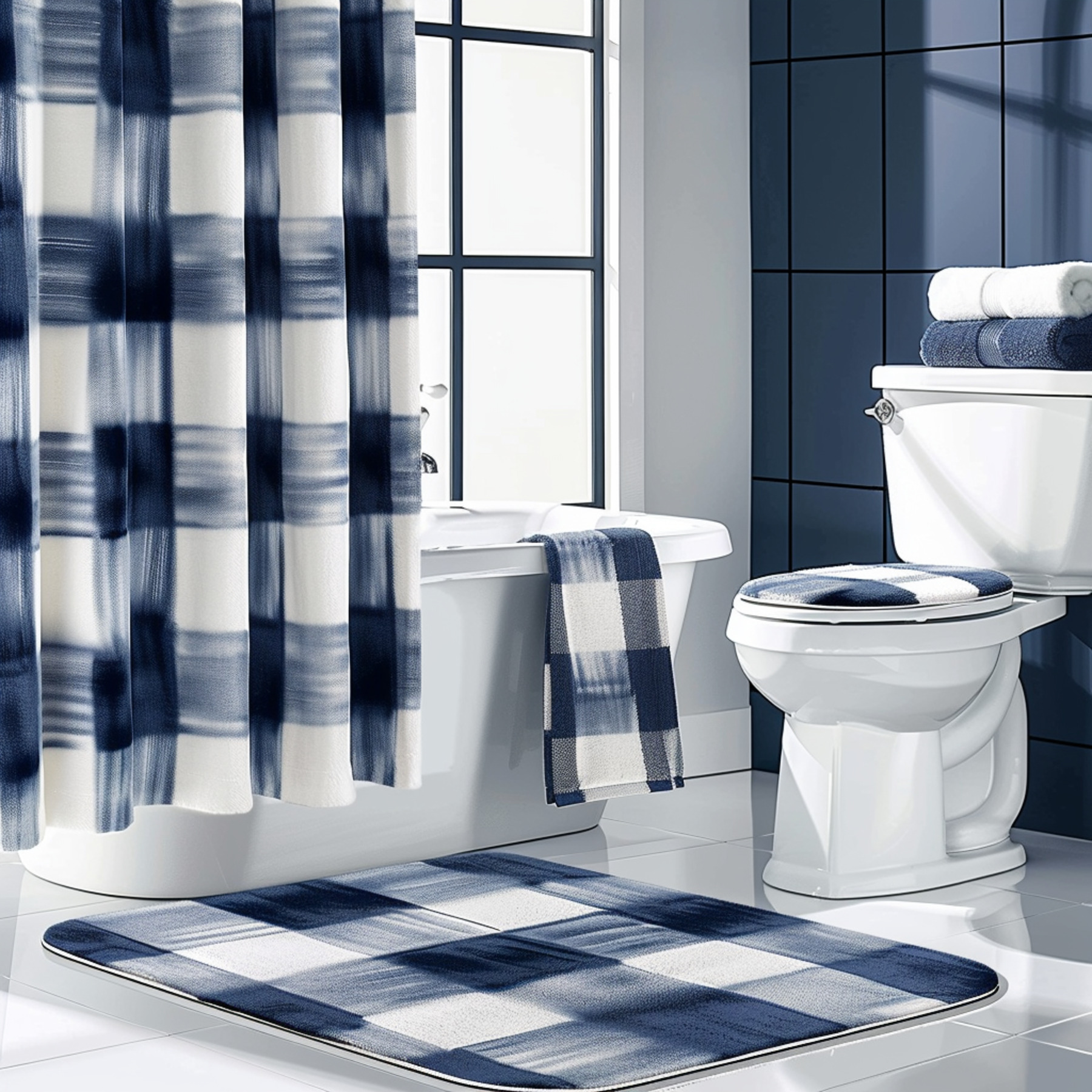 Transform Your Bathroom with Navy Blue Gingham Shower Curtain Add a