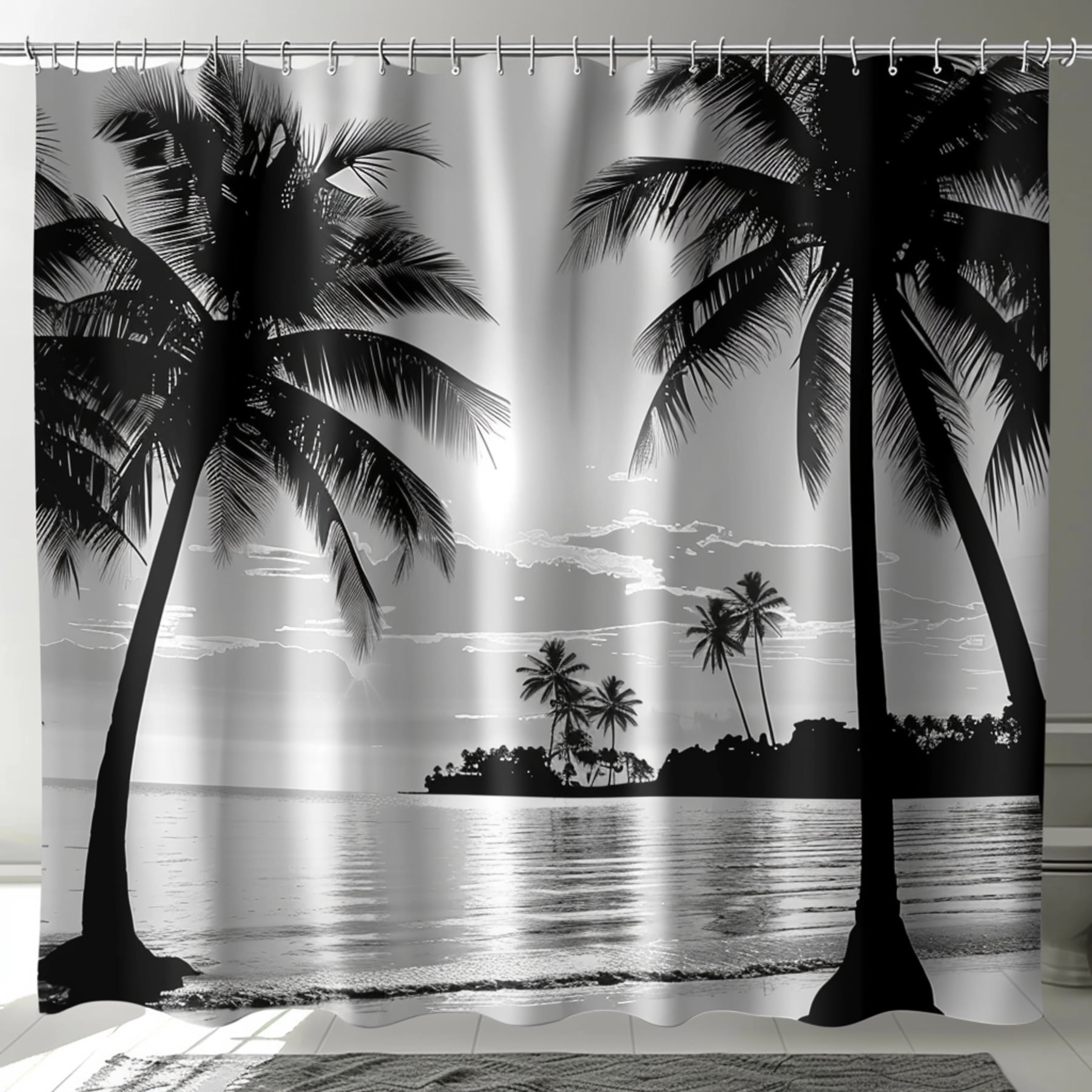 Transform Your Bathroom with Stunning Black and White Palm Tree Beach ...