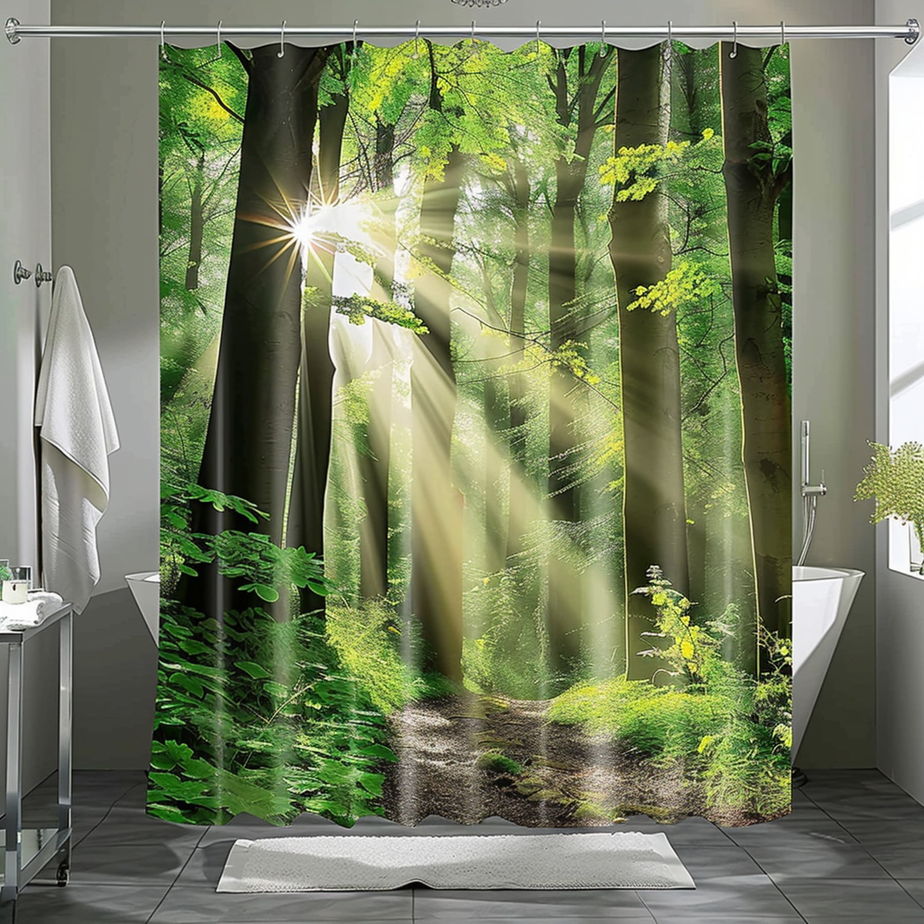 Transform Your Bathroom with Stunning Forest Scene Shower Curtains