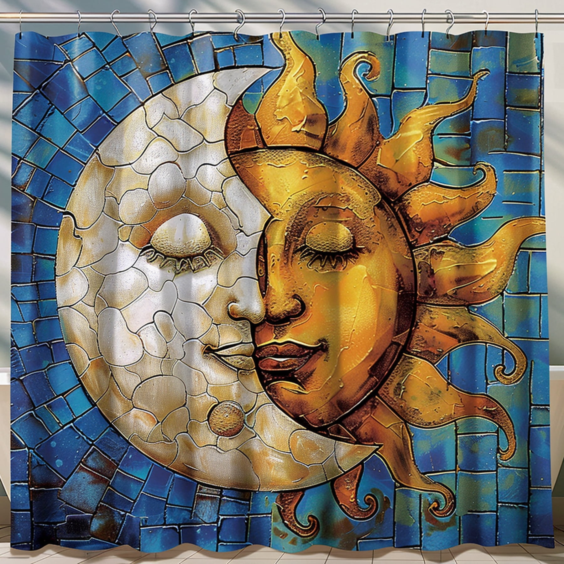 Transform Your Bathroom with Unique Sun and Moon Shower Curtains Effects Watercolor Textures and
