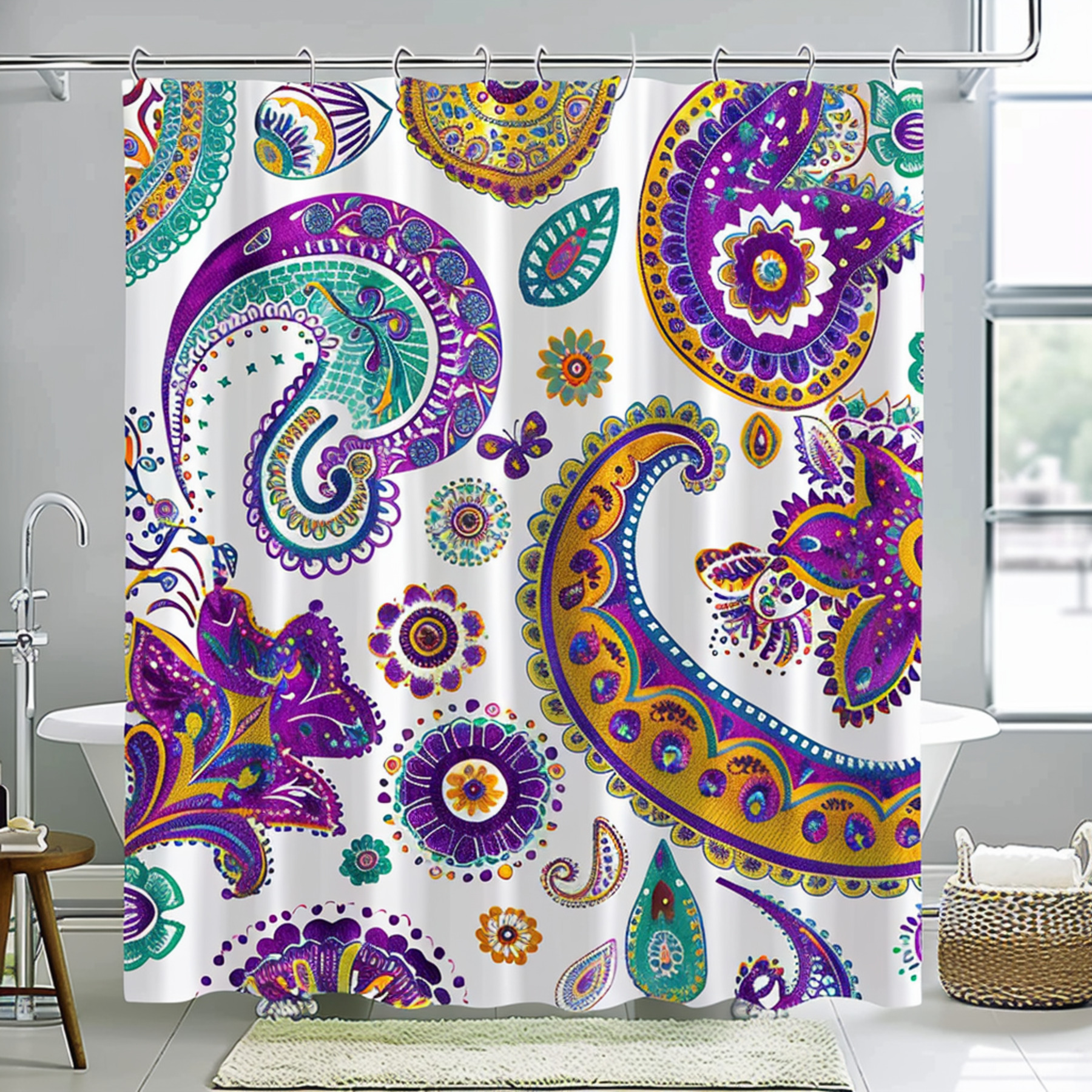 Transform Your Bathroom with Vibrant Indian Paisley Shower Curtain