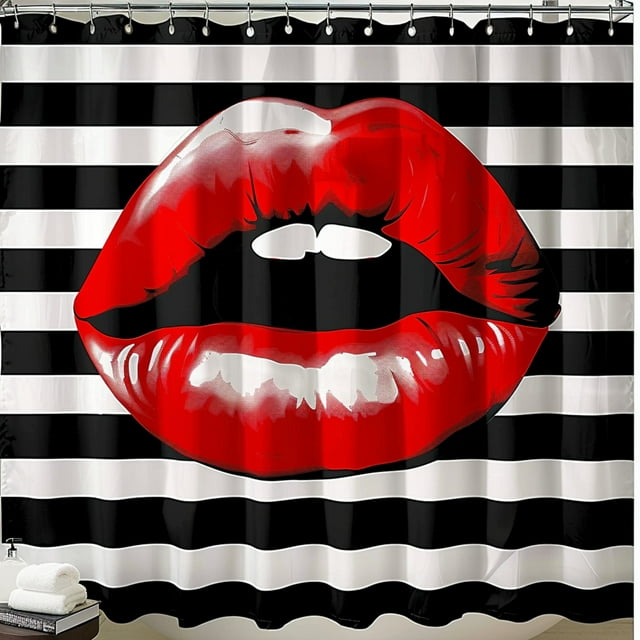Transform Your Bathroom with a Bold Black and White Striped Red Lips