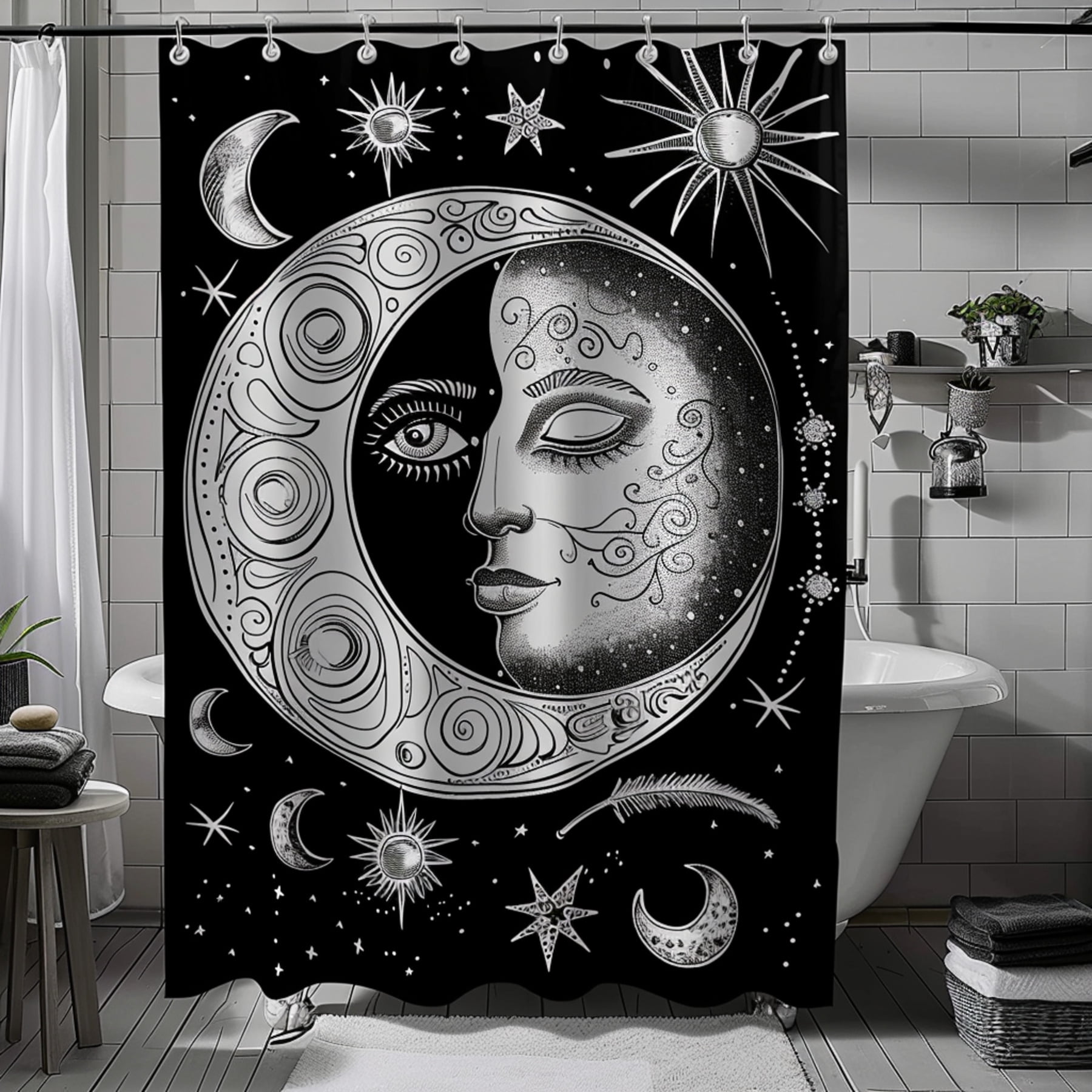Transform Your Bathroom with a Celestial Moon and Sun Shower Curtain