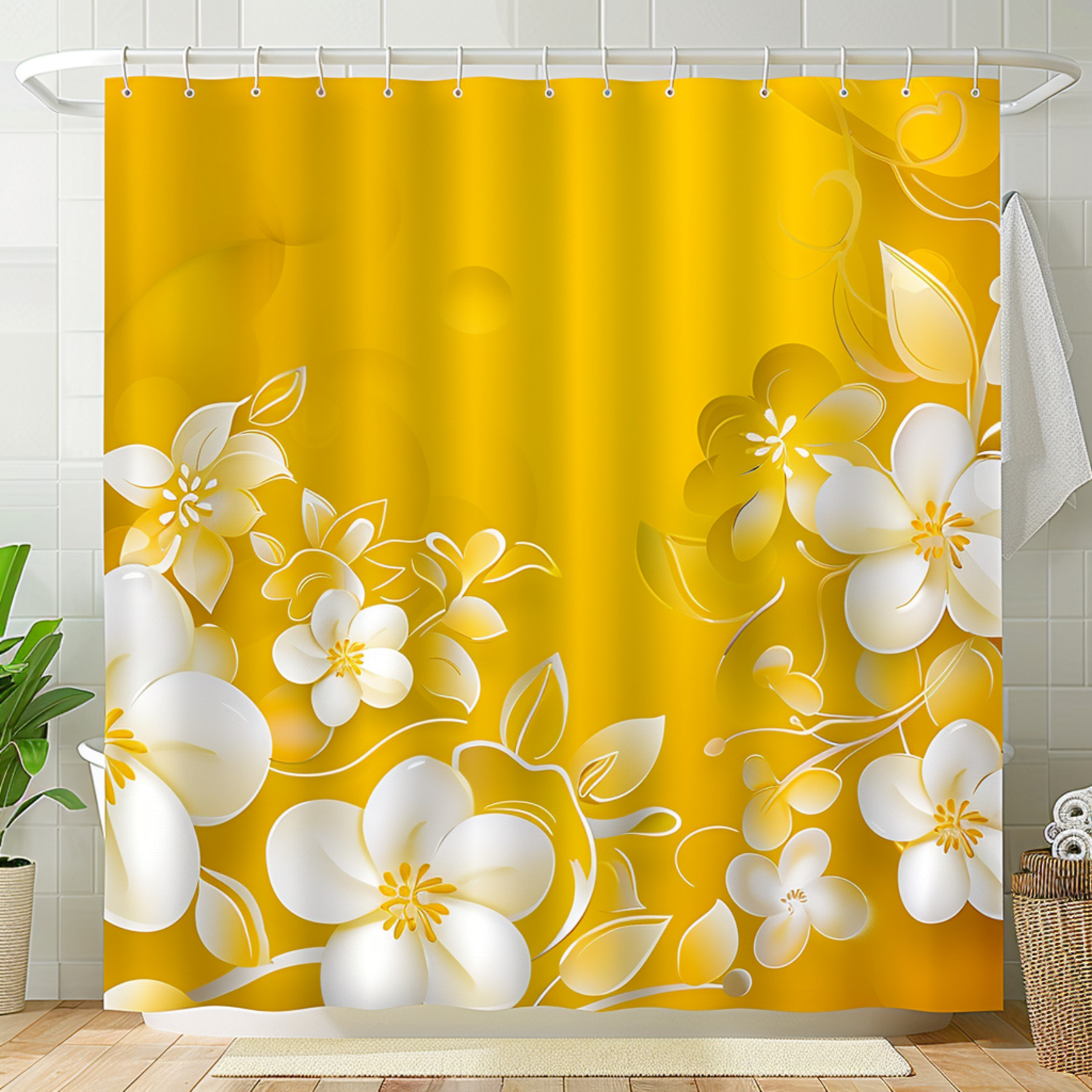Transform Your Bathroom with a Floral Fantasy Yellow & White Shower