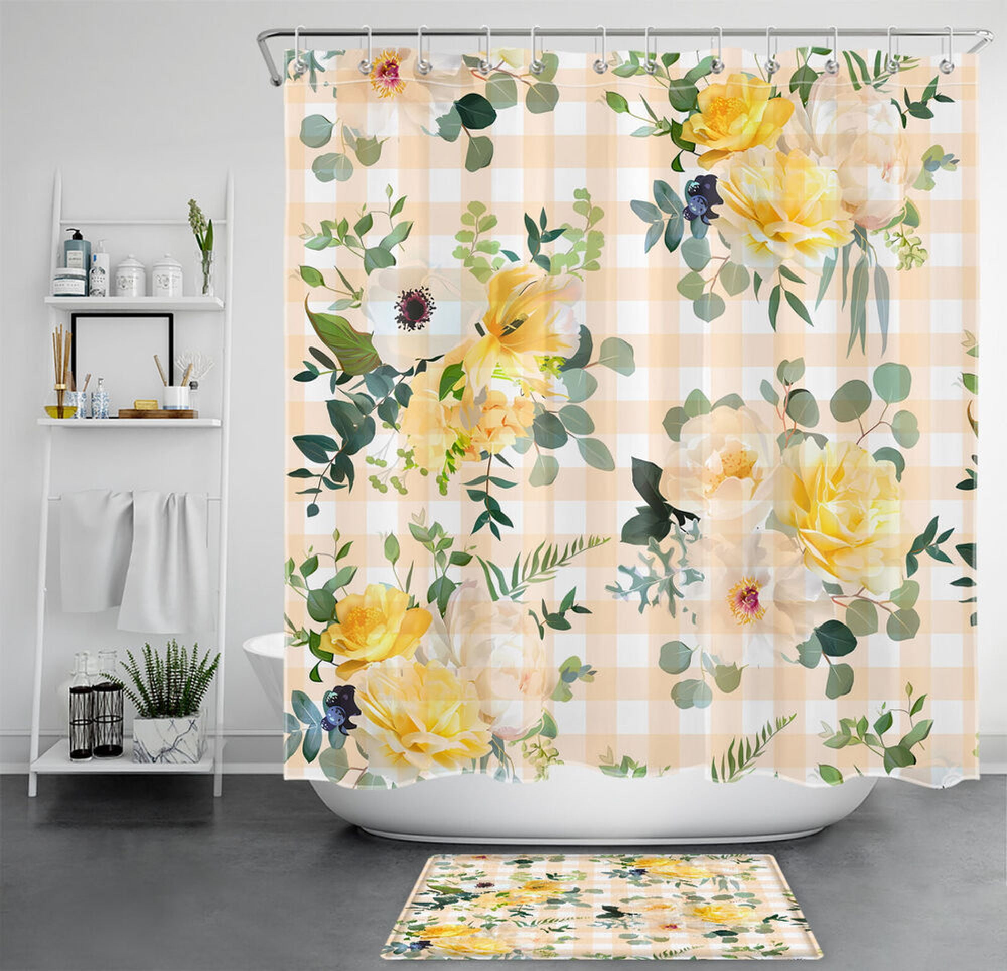 Transform Your Bathroom with a Fresh Green and Yellow Plaid Shower