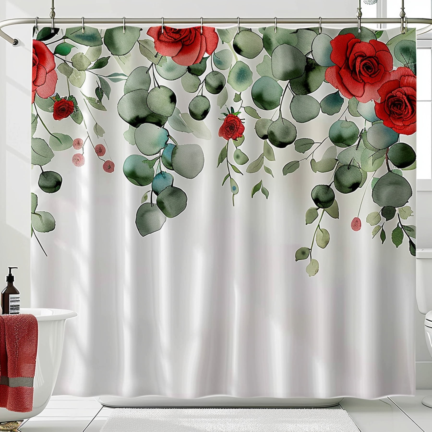 Transform Your Bathroom with a Stunning Red Flower and Green Eucalyptus ...