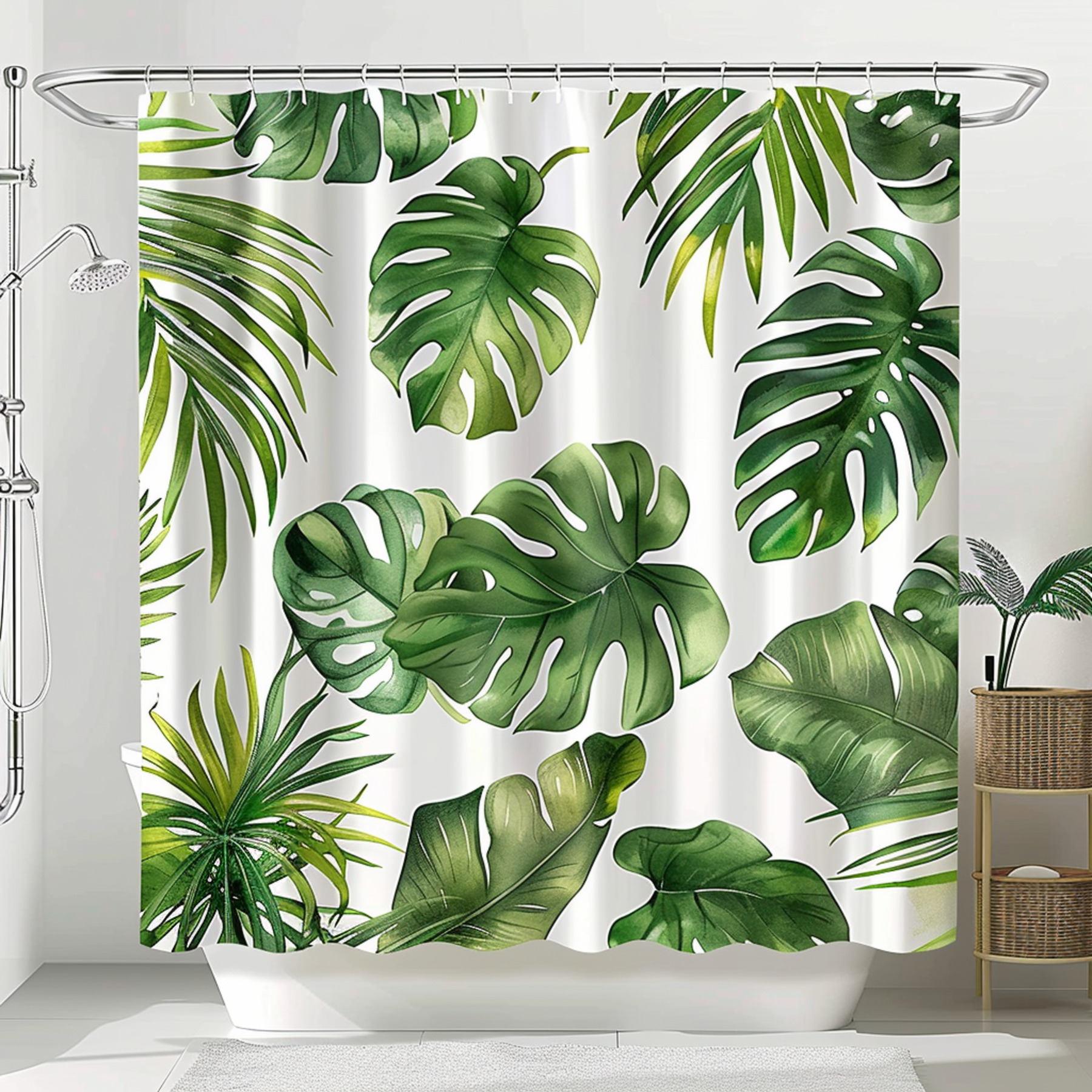 Transform Your Bathroom with a Tropical Oasis: Greenery and Palm Leaves ...