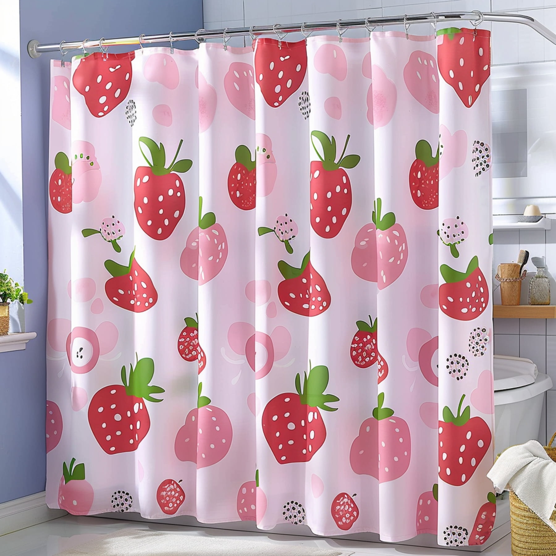 Transform Your Bathroom with our Adorable Strawberry Shower Curtain Say