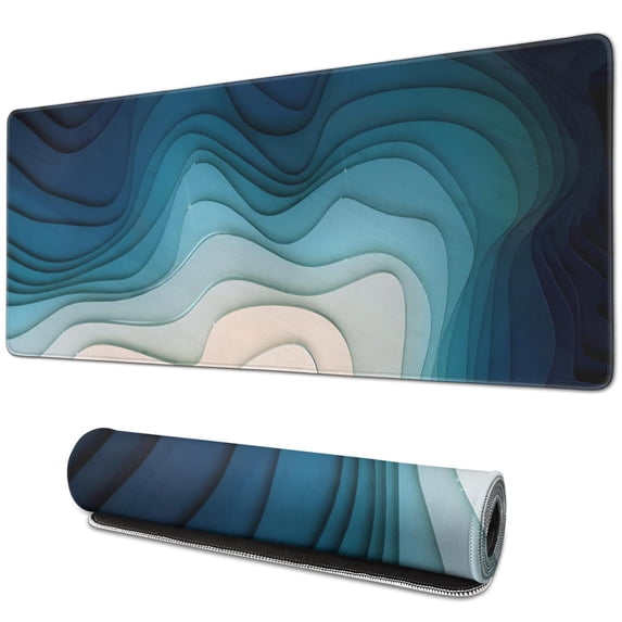 Transform Your Gaming Setup with Our Japanese Blue & White Wave XL Mouse Pad - Non-Slip Rubber Base, Stitched Edges, Large Size, 31.5 X 11.8 Inch