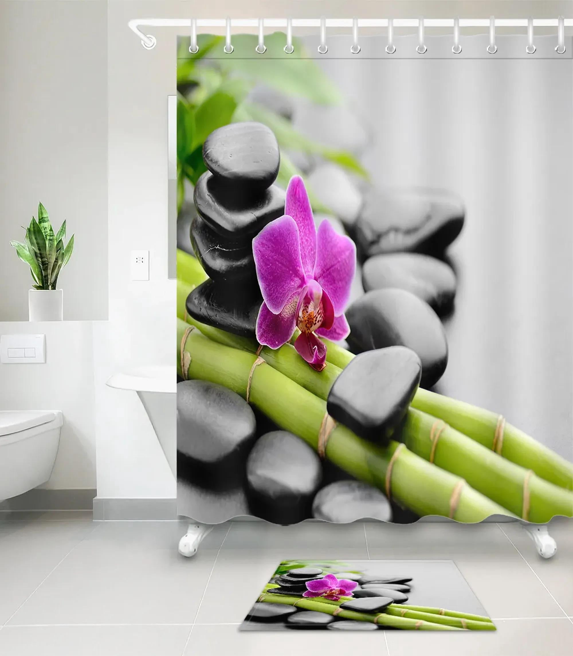 Transform Your Shower Routine with the Serene Bamboo Orchid Curtain