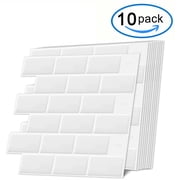 DEWOO Peel and Stick Backsplash Wall Tiles, White 3D Wall Panels, Heat & Water Resistant, Easy DIY Kitchen, Bathroom, Laundry, Fireplace & Rental Home Wall D cor 10-Sheet, 12 12