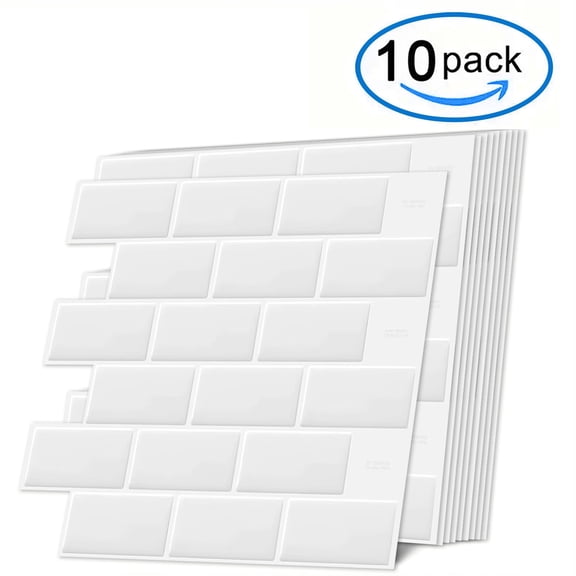 DEWOO Peel and Stick Backsplash Wall Tiles, White 3D Wall Panels, Heat & Water Resistant, Easy DIY Kitchen, Bathroom, Laundry, Fireplace & Rental Home Wall Décor (10-Sheet, 12"×12")