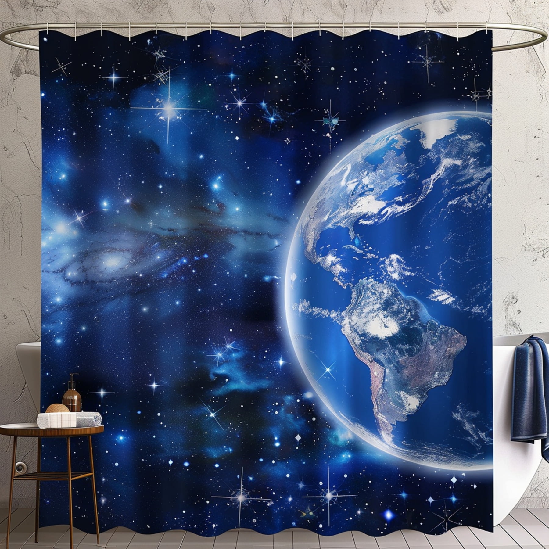 Transform your bathroom into a celestial oasis with this dark blue and ...