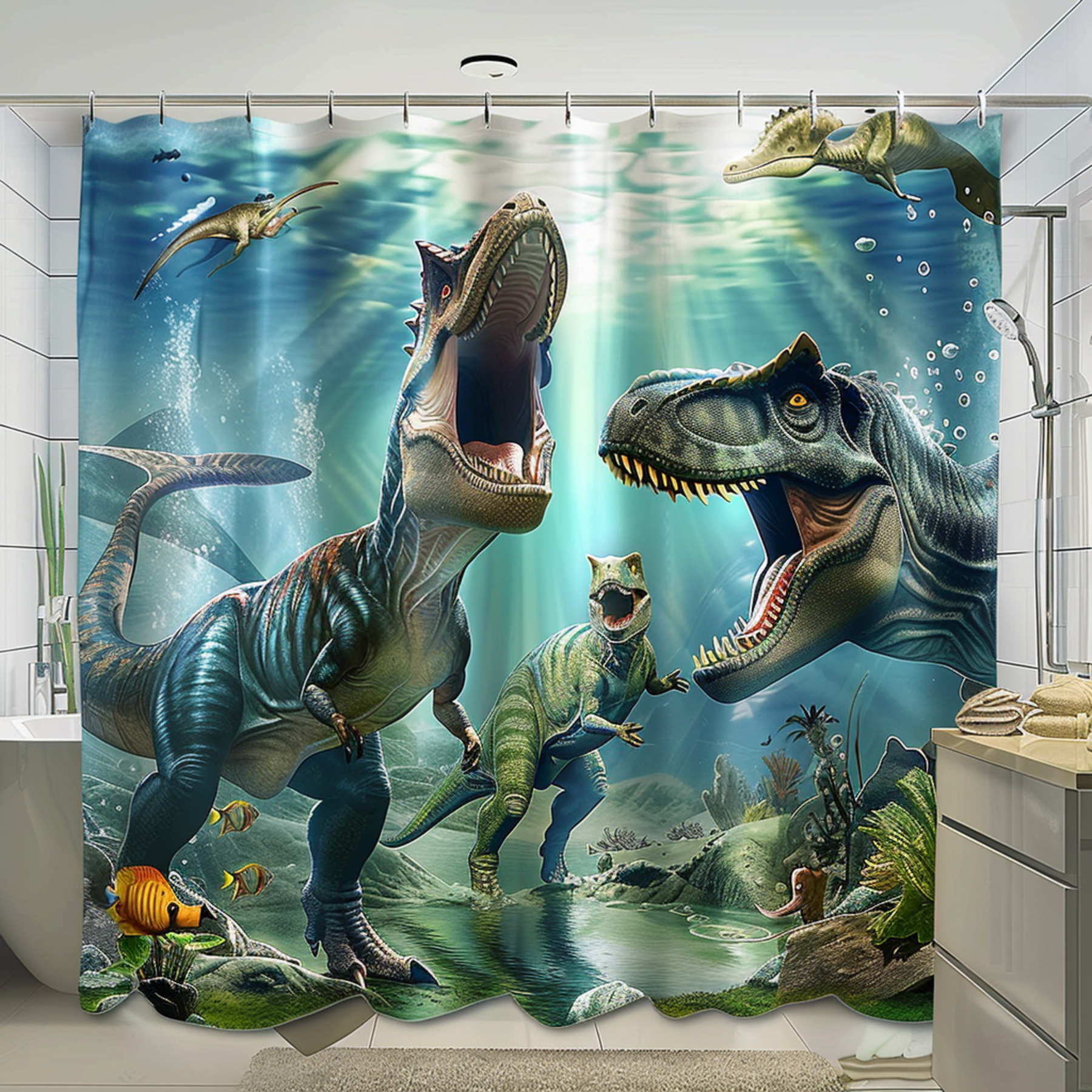 Transform your bathroom into a prehistoric battleground with our