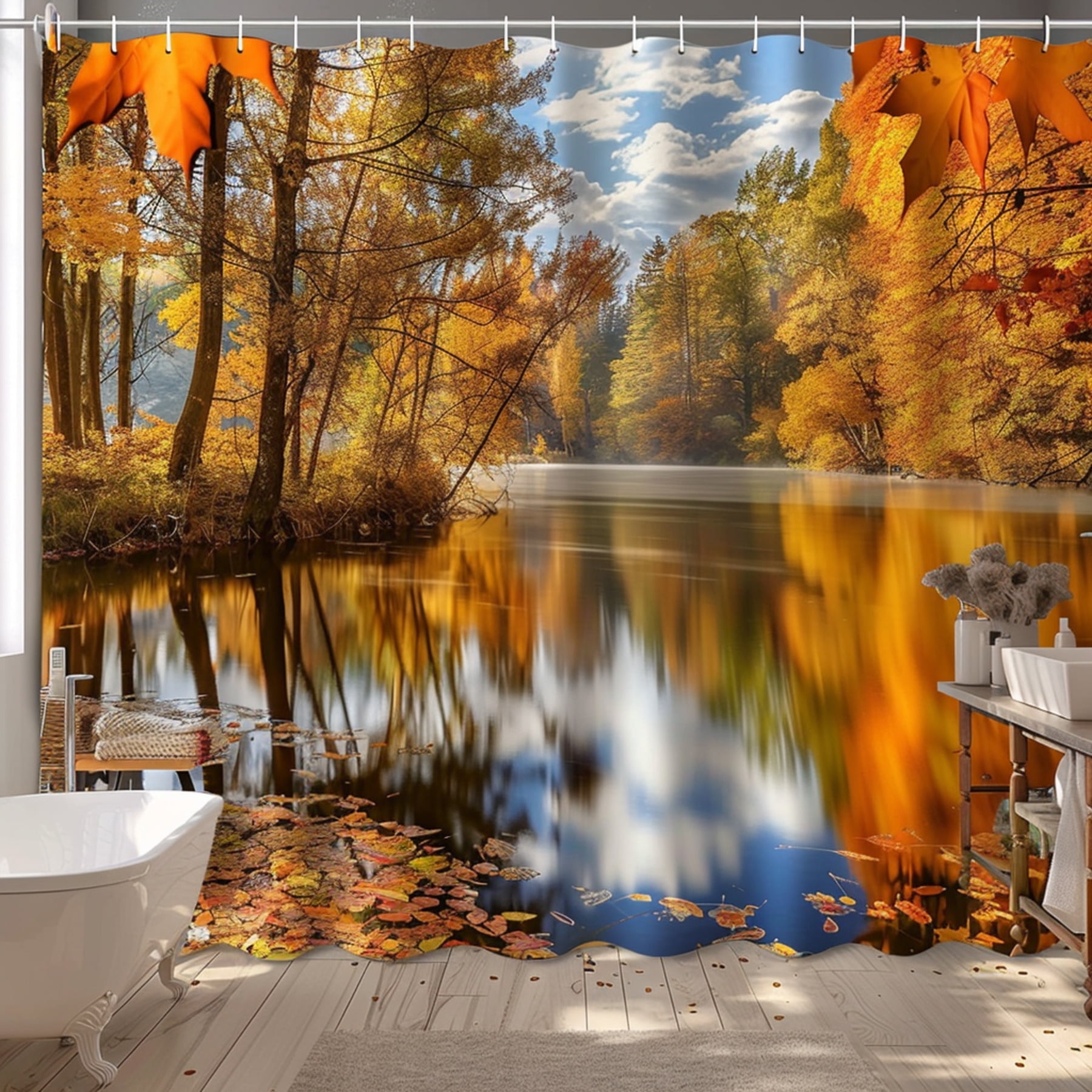 Transform your bathroom into a serene autumn oasis with our