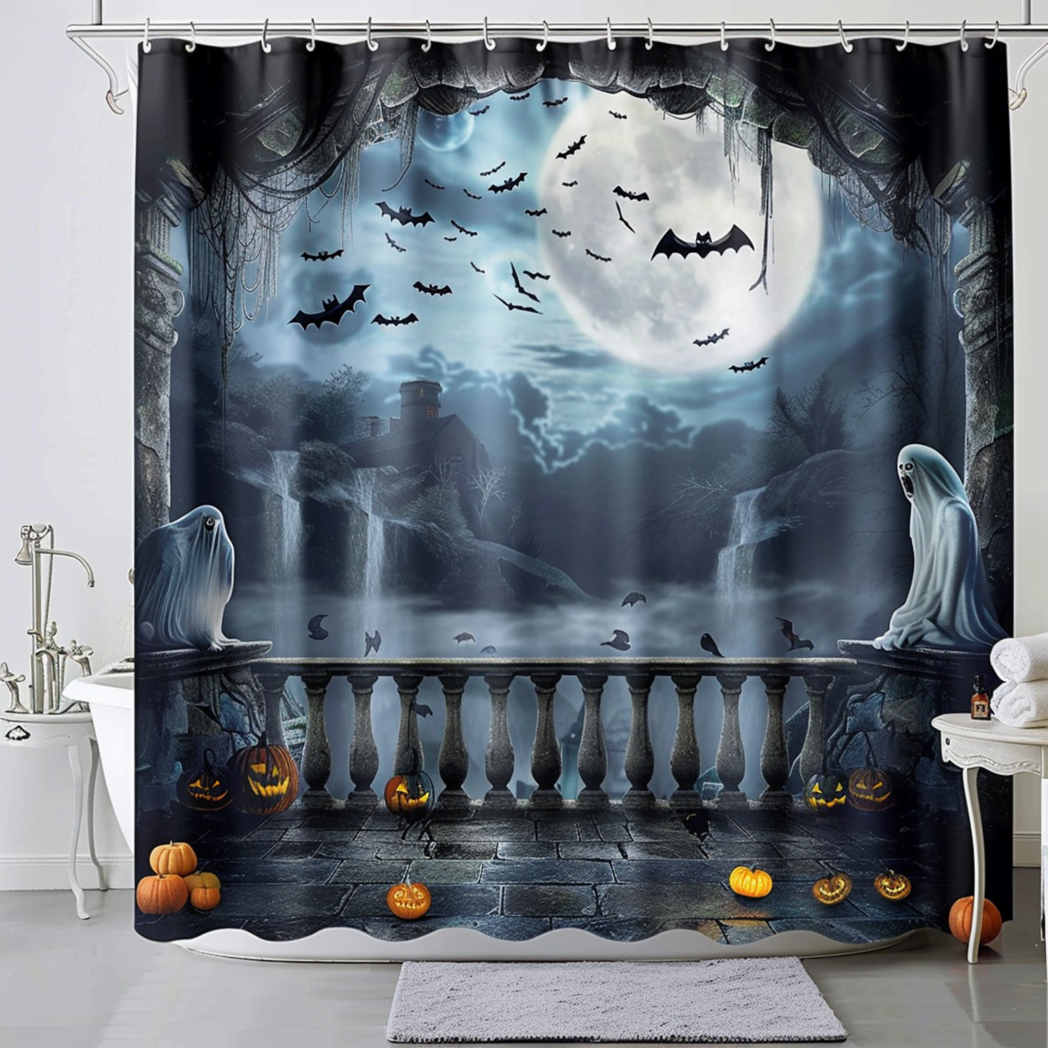 Transform your bathroom into a spooky scene with this Halloweenthemed