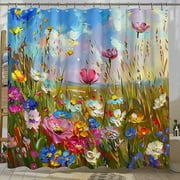Transform your bathroom into a vibrant oasis with our ultrarealistic wildflower meadow print shower curtain