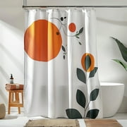 Transform your bathroom with a modern boho vibe Unique Eiko Ojala inspired design featuring an orange sun and green leaves Linen fabric