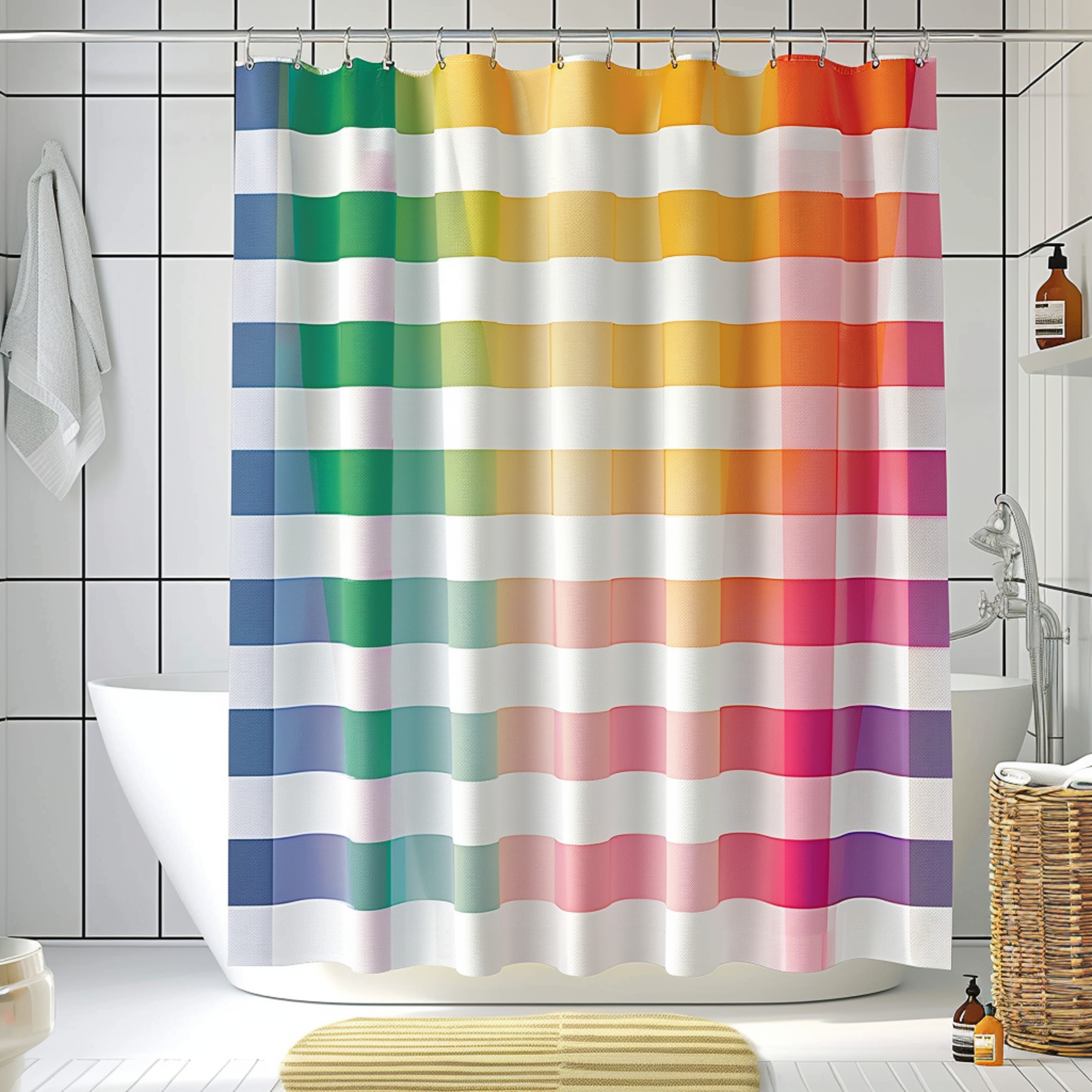 Transform your bathroom with our vibrant gingham shower curtain a