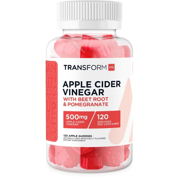 TransformHQ Apple Cider Vinegar Gummies (120 Servings, 500mg Per Serving) - Gluten Free, Non-GMO