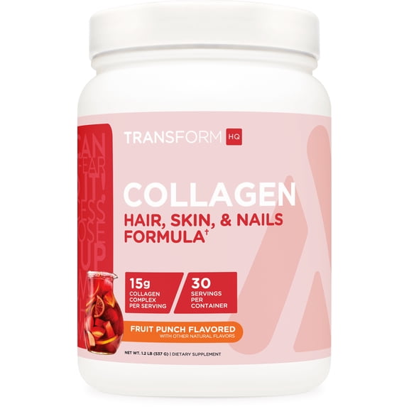 TransformHQ Beauty Collagen (30 Servings) Fruit Punch - Hair, Skin, & Nails Formula