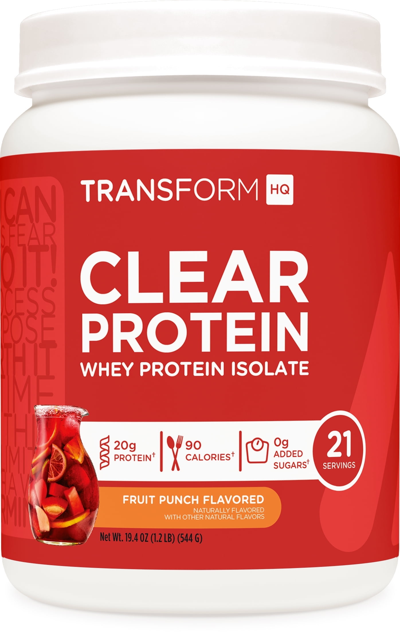 TransformHQ Clear Protein Powder (Fruit Punch) 21 Servings - Whey Protein Isolate, 20g of Protein, 90 Calories, 0g Added Sugars