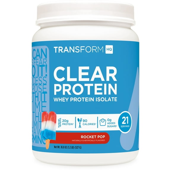 TransformHQ Clear Whey Protein Isolate (WPI) (Rocket Pop Flavored) 21 Servings - 20 Grams Protein Per Serving