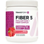 TransformHQ Fiber 5 Psyllium Husk and Fiber Complex Powder (Berry Flavor) (28 Servings) (5,000mg Psyllium Husk per Serving) - Digestive Health, Natural Fiber Supplement, Soluble Plant Fiber Blend