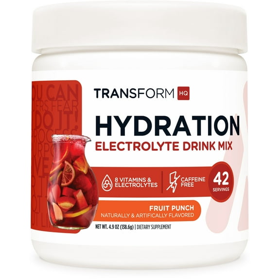 TransformHQ Hydration 42 Servings (Fruit Punch) - Electrolytes, Mental Clarity, Vitamins