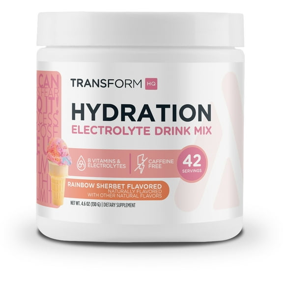 TransformHQ Hydration Electrolyte Drink Mix (Rainbow Sherbet Flavored) - 42 Servings Per Container