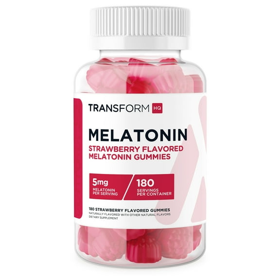 TransformHQ Melatonin (5mg) 180 Gummies, Strawberry Flavored - Gluten Free, Non-GMO