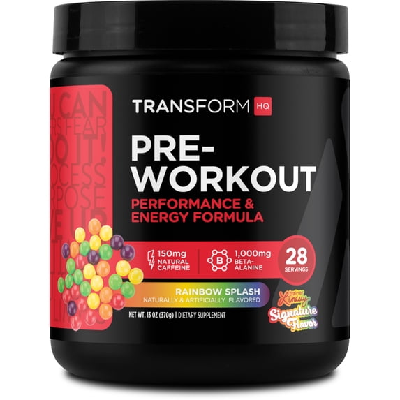 TransformHQ Pre-Workout Powder (Rainbow Splash) 28 Servings - Gluten Free Supplement
