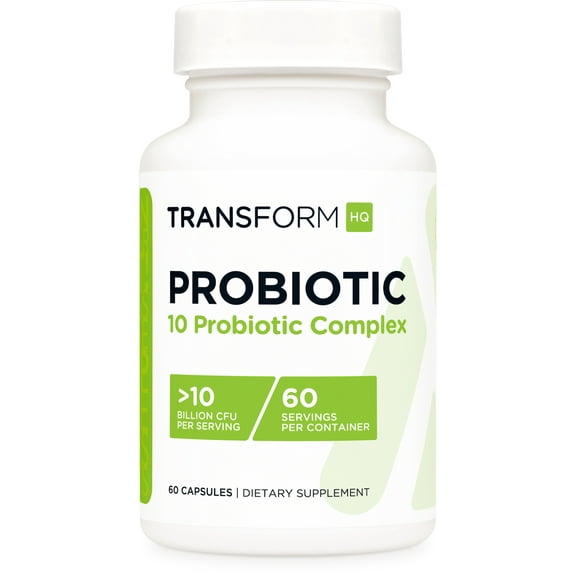 TransformHQ Probiotic (>10 Billion CFU) with Prebiotic + Digestive Enzymes Supplement, 28 Capsules