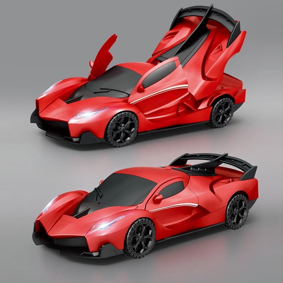 Transformable Car Toy Auto Rotating Stunt Vehicle Light Sound Effects Racing Model Boys Gift(Red)