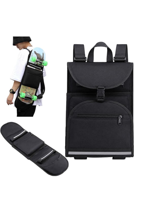 Transformable Skateboard Backpack Carrier, Black, Converts to Board Carrier in Seconds, Secure Triple Straps for Commuting and Campus Use Board Carrier