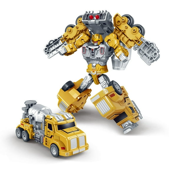 Transformable Truck Mecha Robot Toy - Engineering Truck Puzzle Model, Convertible Car-to-Robot Toy, Interactive Mechanical Transformation Educational Toy (Yellow)